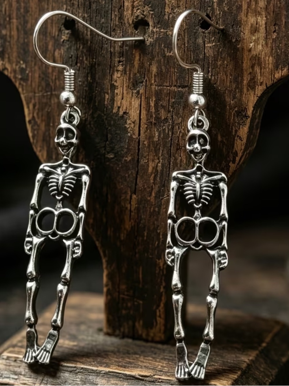 Skeleton Dangle Earrings for Women - Silver